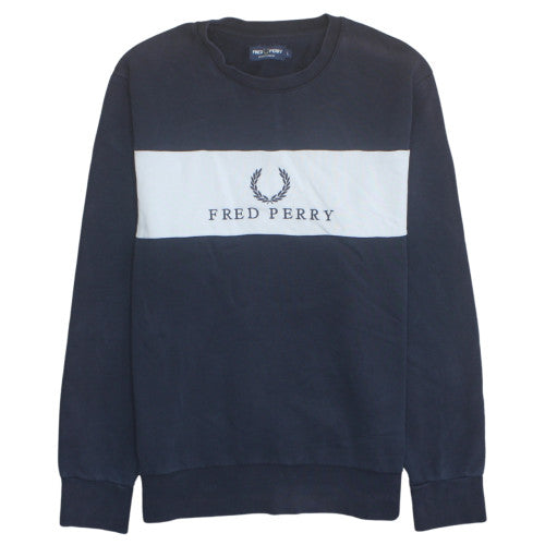 Fred Perry Men's Blue Crew Neck Logo Sweatshirt Size L
