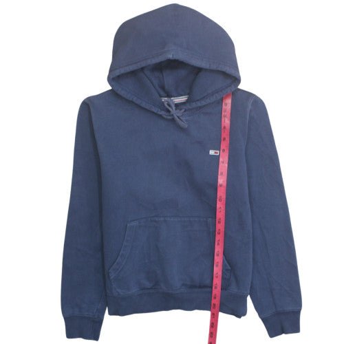 Tommy Jeans Men Blue Pullover Hoodie S Fleece Logo Drawstring
