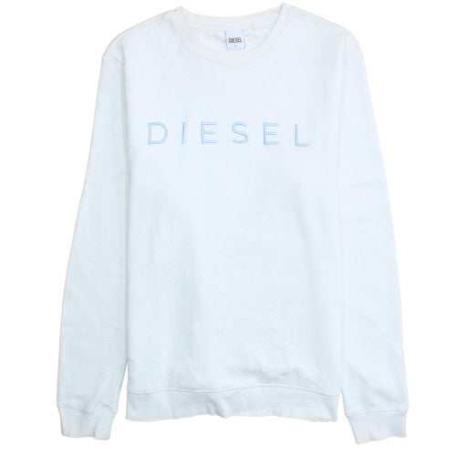 Diesel Women's White Cotton Blend Logo Pullover Sweatshirt L