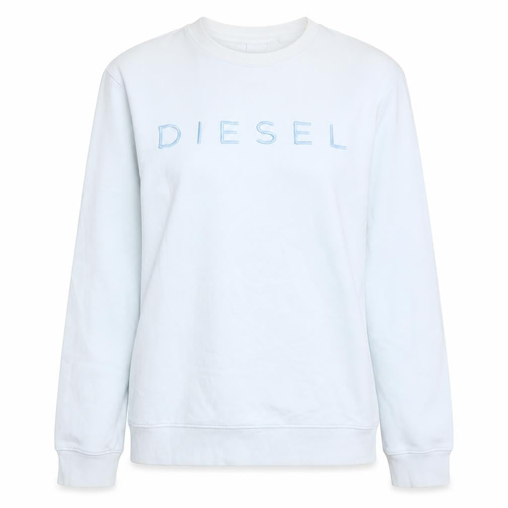 Front view of Diesel Women's White Cotton Blend Logo Pullover Sweatshirt L