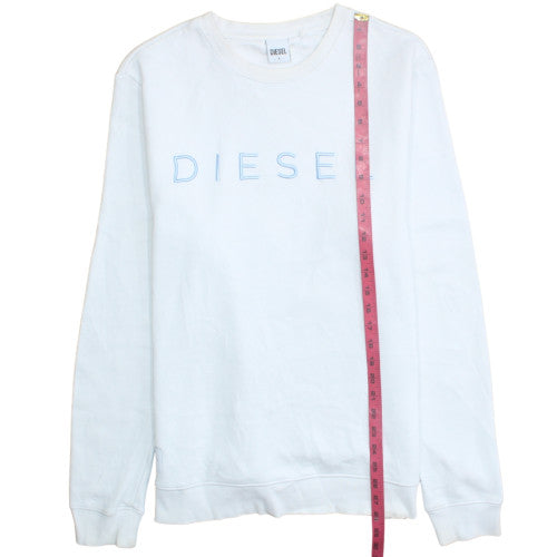 Diesel Women's White Cotton Blend Logo Pullover Sweatshirt L