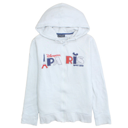 Disneyland Paris Womens White Full Zip Hoodie L Embroidered Mickey Cotton Blend
