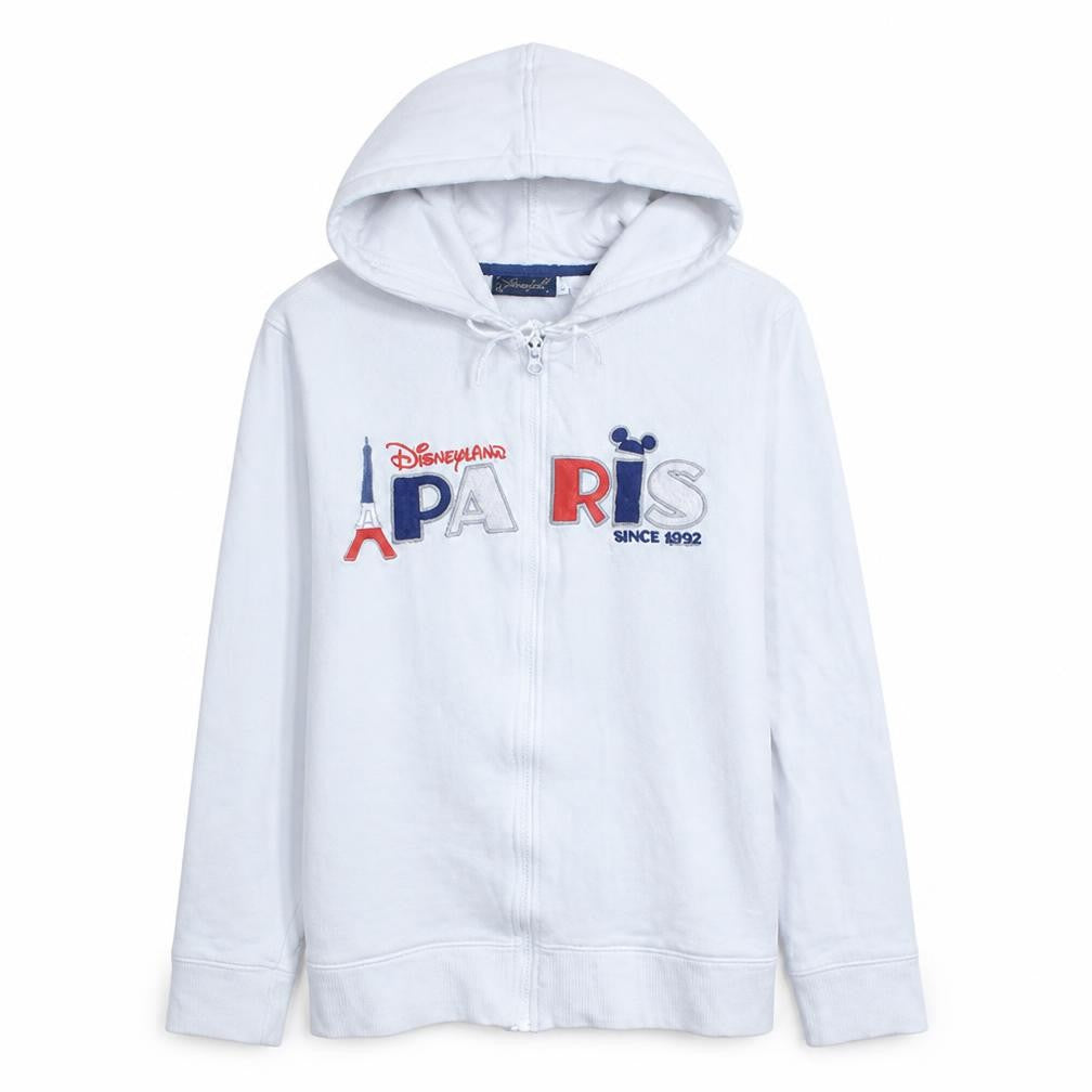 Disneyland Paris Womens White Full Zip Hoodie L Embroidered Mickey Cotton Blend