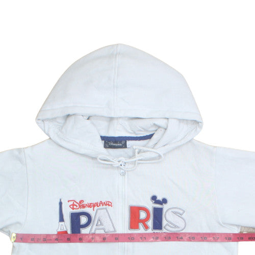 Disneyland Paris Womens White Full Zip Hoodie L Embroidered Mickey Cotton Blend
