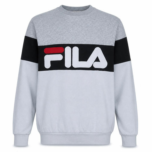 Front view of Fila men’s grey crew neck logo sweatshirt, size M