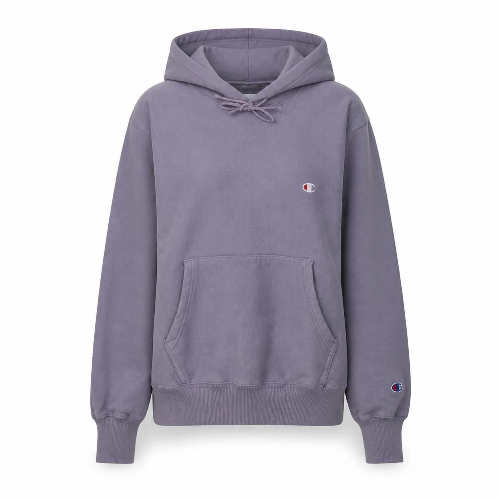Front view of Champion Women’s Purple Small Reverse Weave Pullover Hoodie