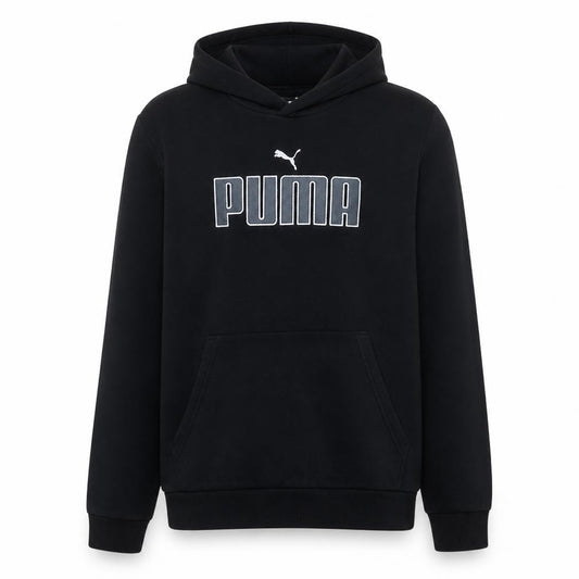 Front view of Puma Men's Black Pullover Hoodie Small Logo Fleece Sweatshirt