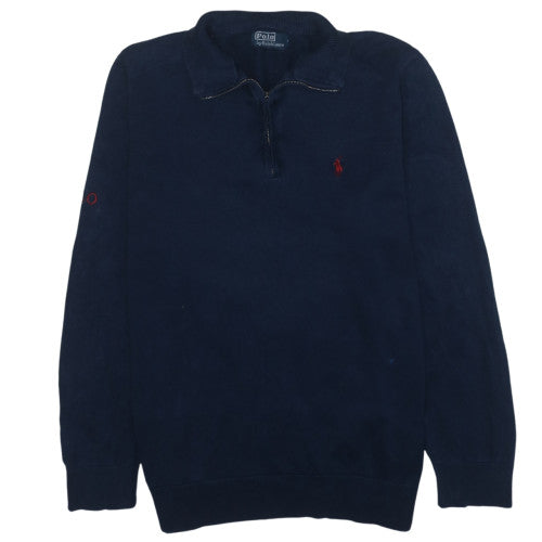 Polo Ralph Lauren Men's Navy Cotton Half Zip Jumper Size L