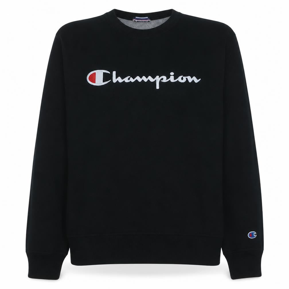 Front view of Champion Men's Black M Pullover Sweatshirt Logo Fleece