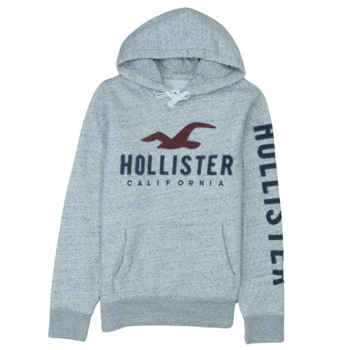 Hollister Men's Grey Pullover Hoodie M Logo Fleece Sweatshirt
