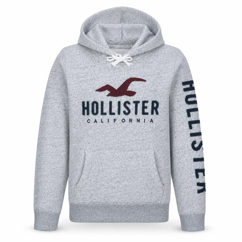 Hollister Men's Grey Pullover Hoodie M Logo Fleece Sweatshirt