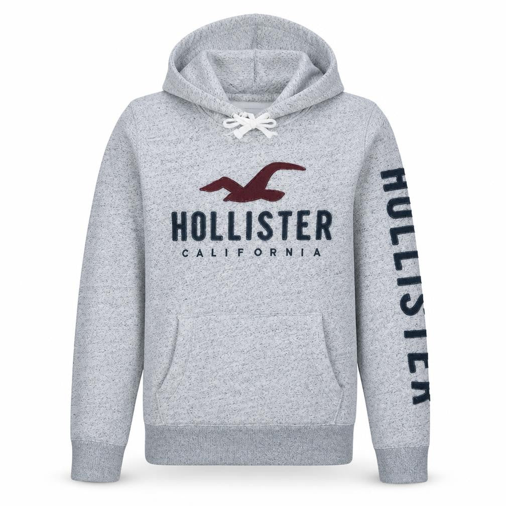 Hollister Men's Grey Pullover Hoodie M Logo Fleece Sweatshirt