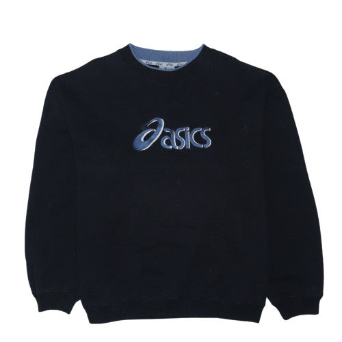 Asics Women Black L Pullover Sweatshirt Crew Neck Embroidered Logo