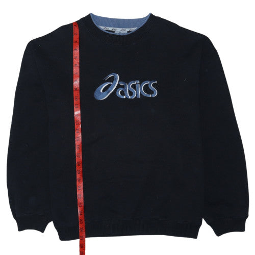 Asics Women Black L Pullover Sweatshirt Crew Neck Embroidered Logo
