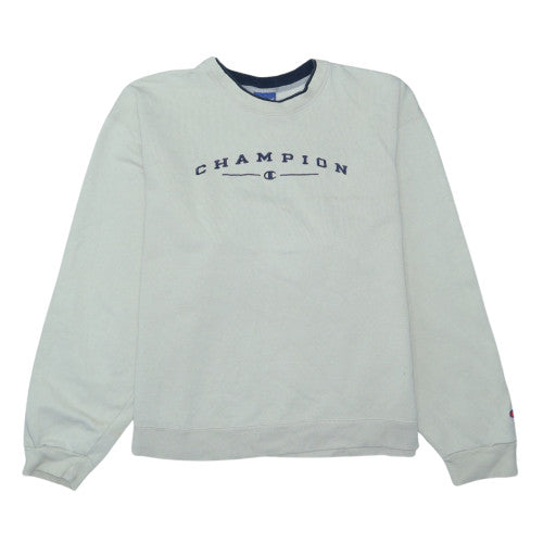 Champion Mens Beige XL Crew Neck Embroidered Logo Sweatshirt