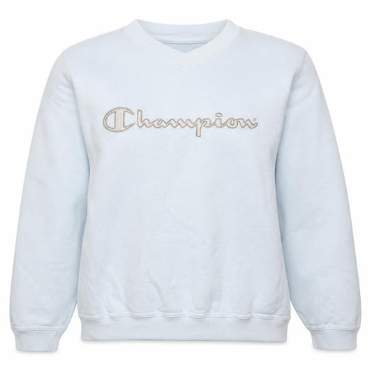 Front view of Champion Women's White Pullover Sweatshirt L Embroidered Logo