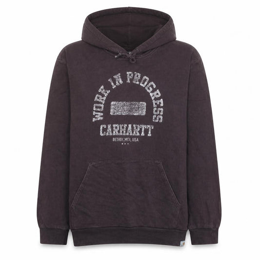 Front view of Carhartt men’s brown 2xl pullover hoodie work in progress graphic