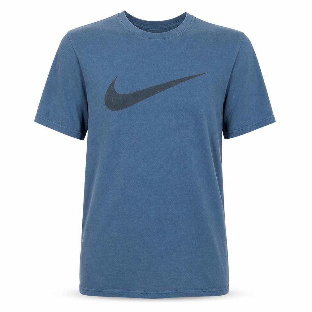Front view of Nike Men's Blue Athletic Fit Logo T-Shirt, size L