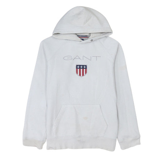 GANT Men's White Pullover Hoodie L Fleece Embroidered Logo