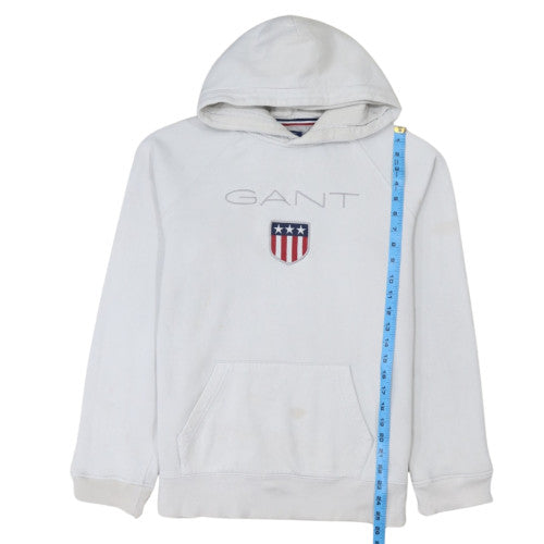 GANT Men's White Pullover Hoodie L Fleece Embroidered Logo
