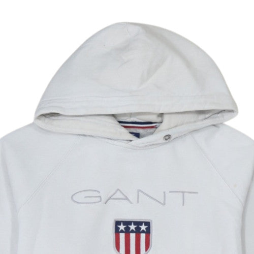 GANT Men's White Pullover Hoodie L Fleece Embroidered Logo