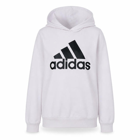 Front view of Adidas women’s light pink pullover hoodie, size L, cotton blend