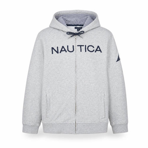 Nautica Men's Grey Full Zip Hoodie XL Classic Logo Fleece