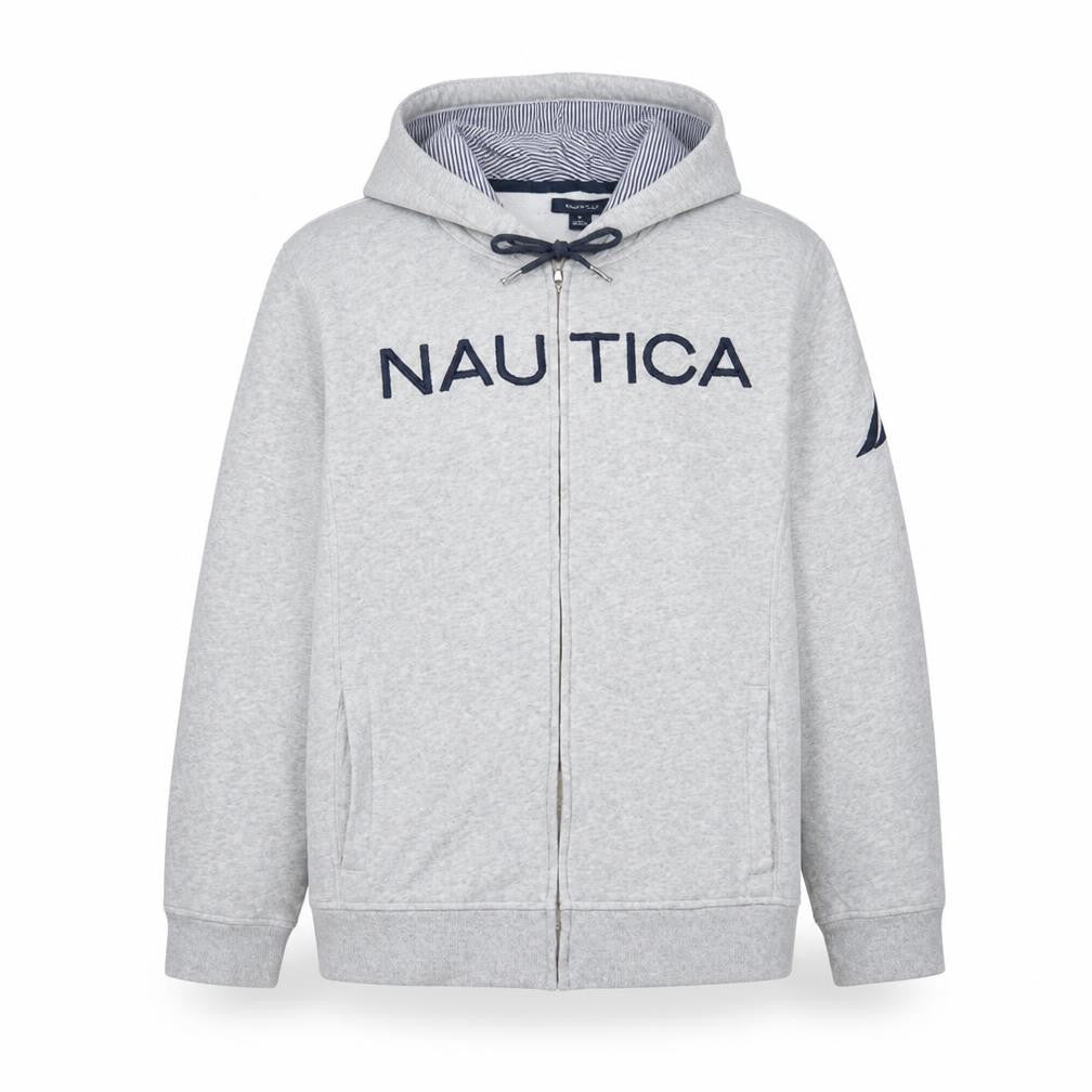 Nautica Men's Grey Full Zip Hoodie XL Classic Logo Fleece