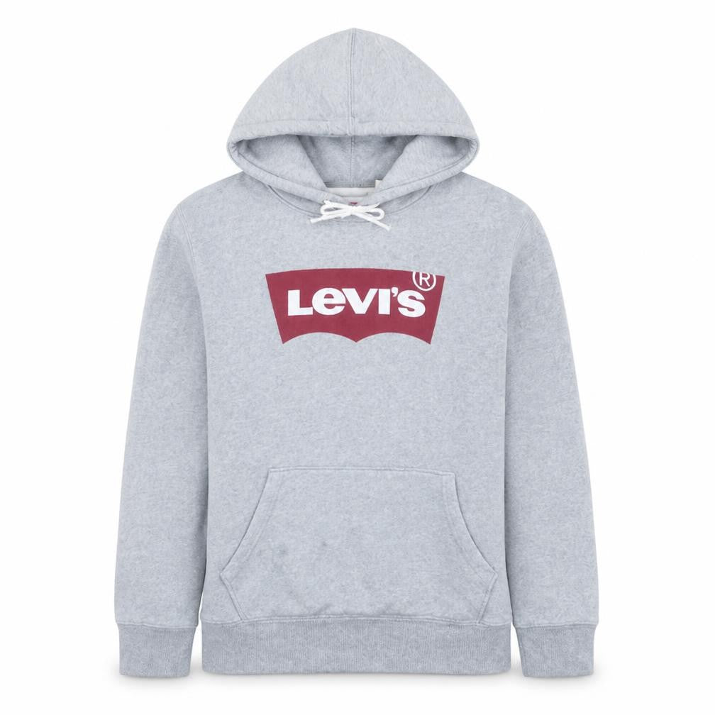 Front view of Levi's Men's Grey Logo Pullover Hoodie, size M