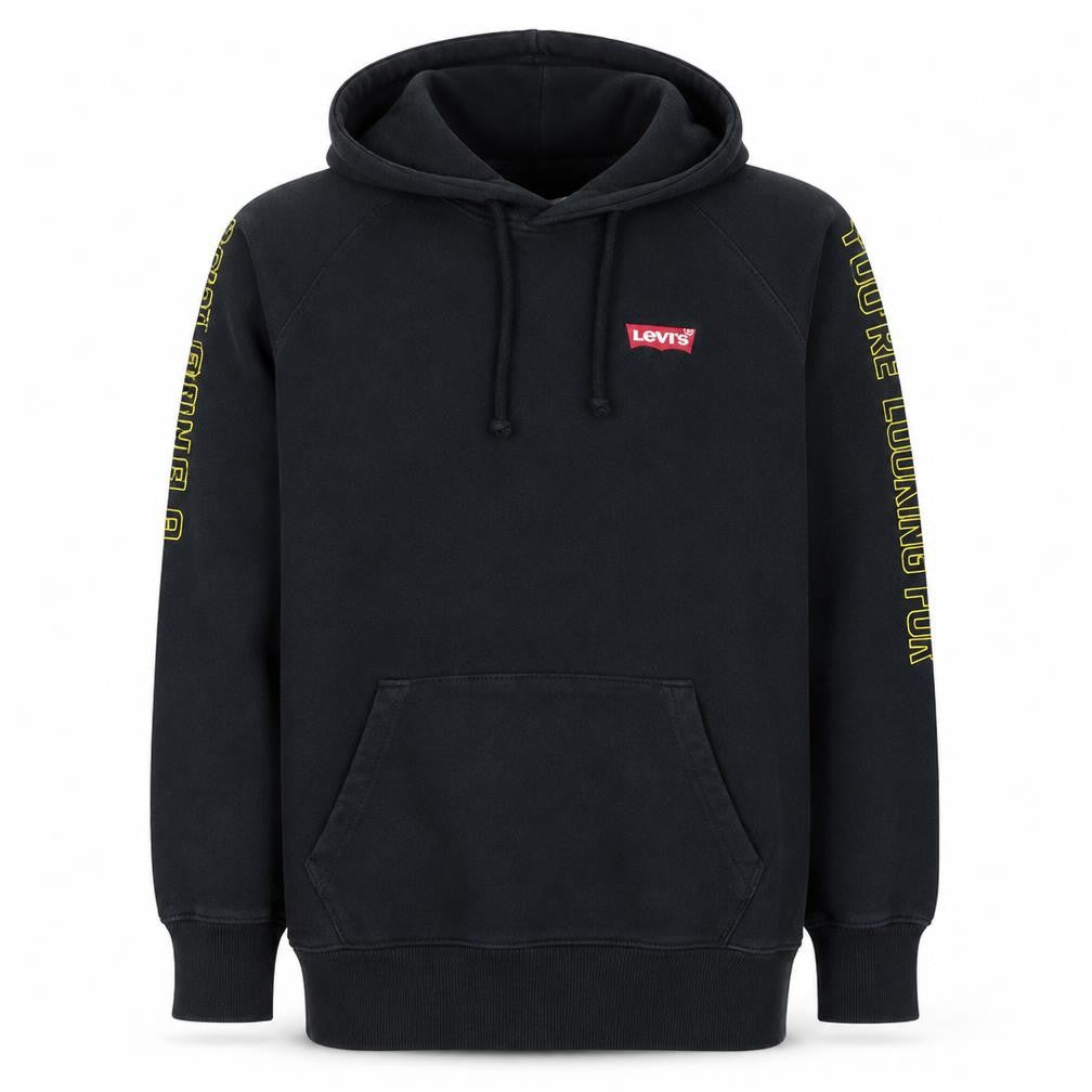 Front view of Levi's Men's Black Hoodie M Pullover Graphic Print Movie Logo