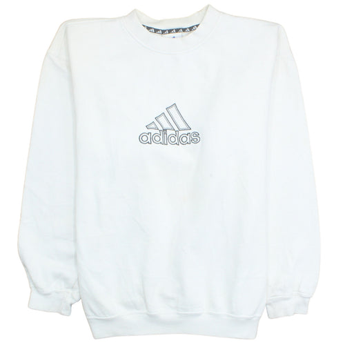 Adidas Men's White Logo Crew Neck Fleece Sweatshirt Size M Vintage