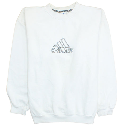 Adidas Men's White Logo Crew Neck Fleece Sweatshirt Size M Vintage