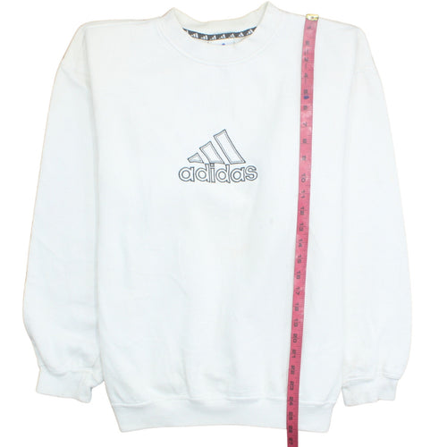 Adidas Men's White Logo Crew Neck Fleece Sweatshirt Size M Vintage