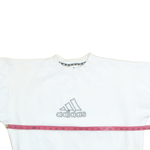 Adidas Men's White Logo Crew Neck Fleece Sweatshirt Size M Vintage