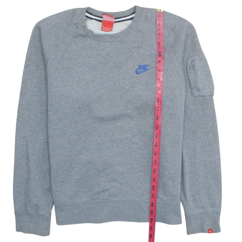 Nike Mens Grey M Crew Neck Pullover Sweatshirt Logo Zip Pocket