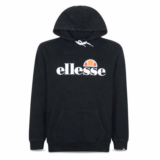 Front view of Ellesse men’s black pullover hoodie s regular fit logo fleece