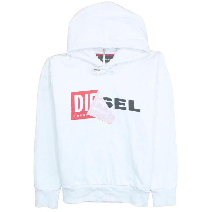 Diesel Mens White Pullover Hoodie Size M Logo Cotton Sweatshirt