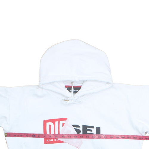 Diesel Mens White Pullover Hoodie Size M Logo Cotton Sweatshirt