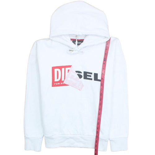 Diesel Mens White Pullover Hoodie Size M Logo Cotton Sweatshirt