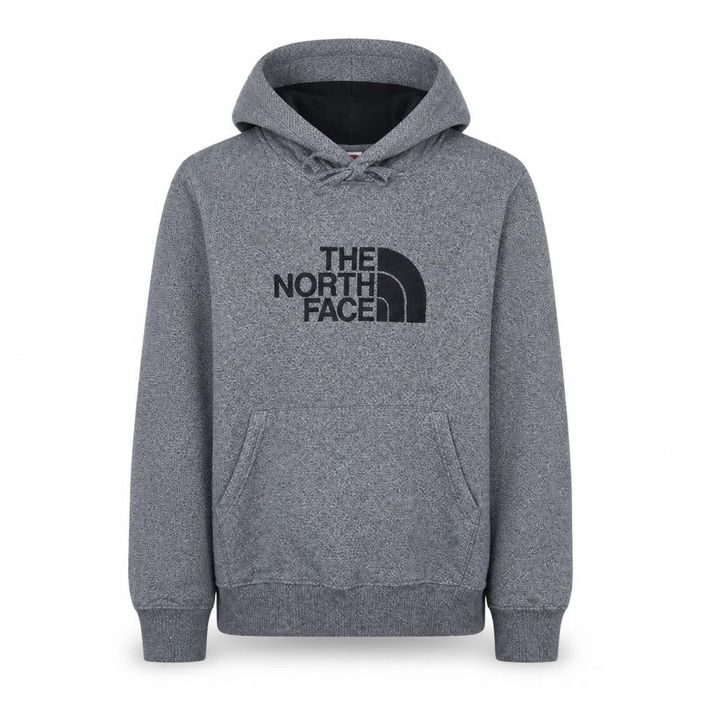 Front view of The North Face men’s grey pullover hoodie m regular fit fleece logo