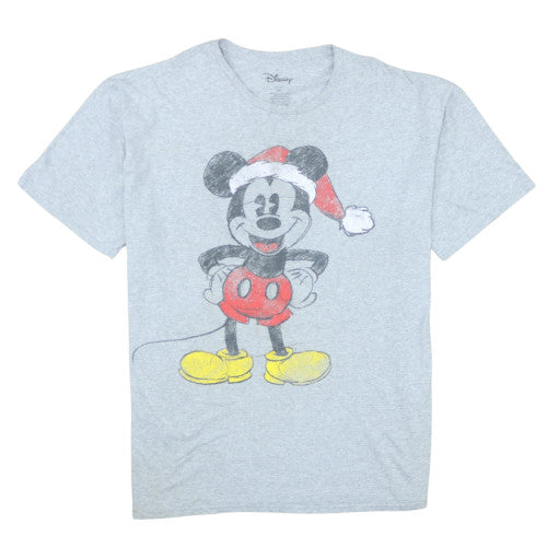 Disney Men's Grey 2XL Mickey Mouse Christmas Graphic T-Shirt