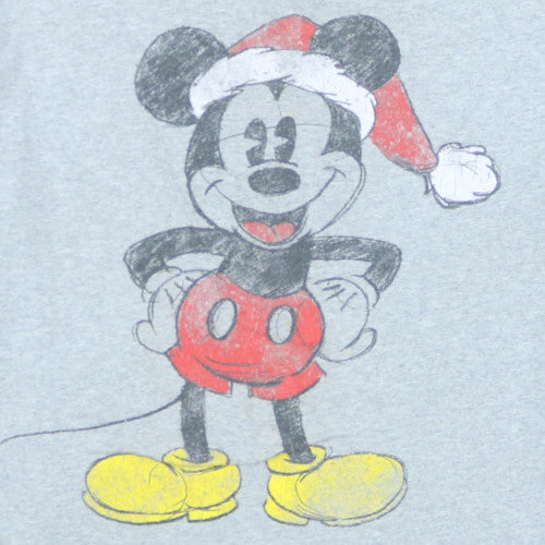 Disney Men's Grey 2XL Mickey Mouse Christmas Graphic T-Shirt