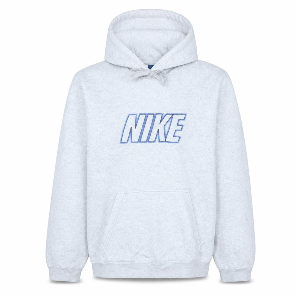 Front view of Nike Men Grey Pullover Hoodie Medium Cotton Blend Logo Sportswear