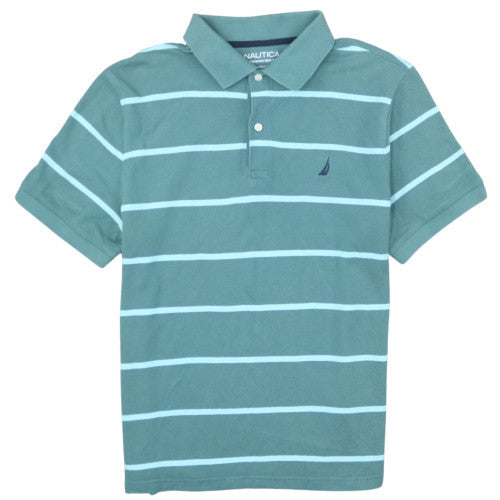 Nautica Men's Green Striped Cotton Blend Polo Shirt XL