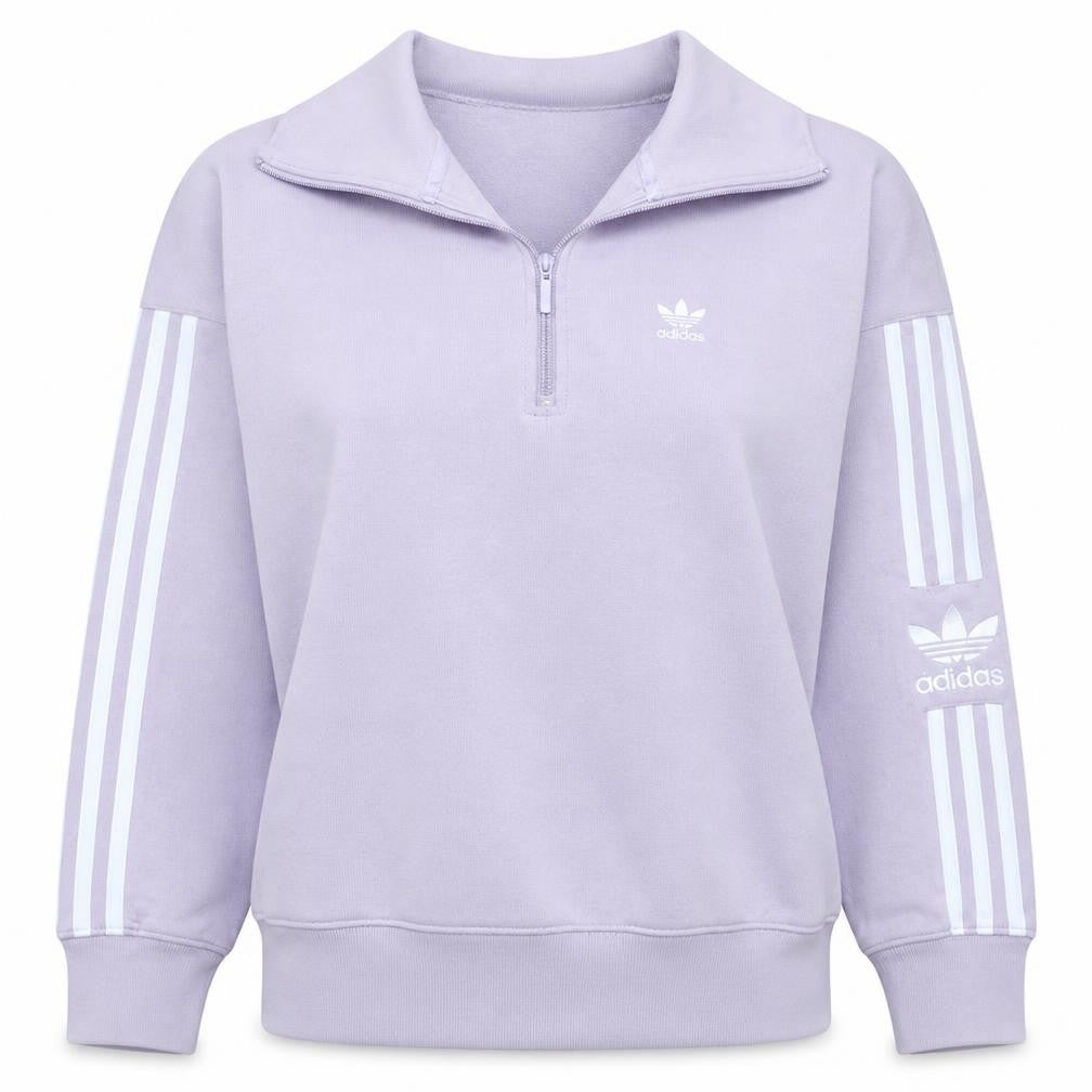 Front view of Adidas Women Lilac 1/2 Zip Sweatshirt, size 8, Classic Logo Pullover