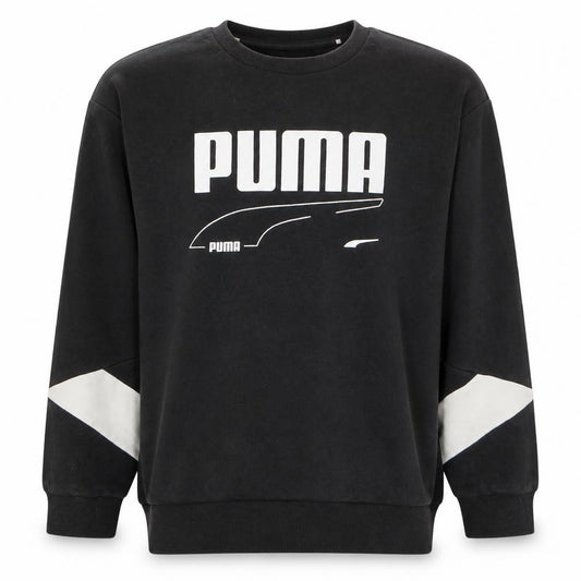 Front view of Puma Men's Black Logo Crew Neck Pullover Sweatshirt, size L