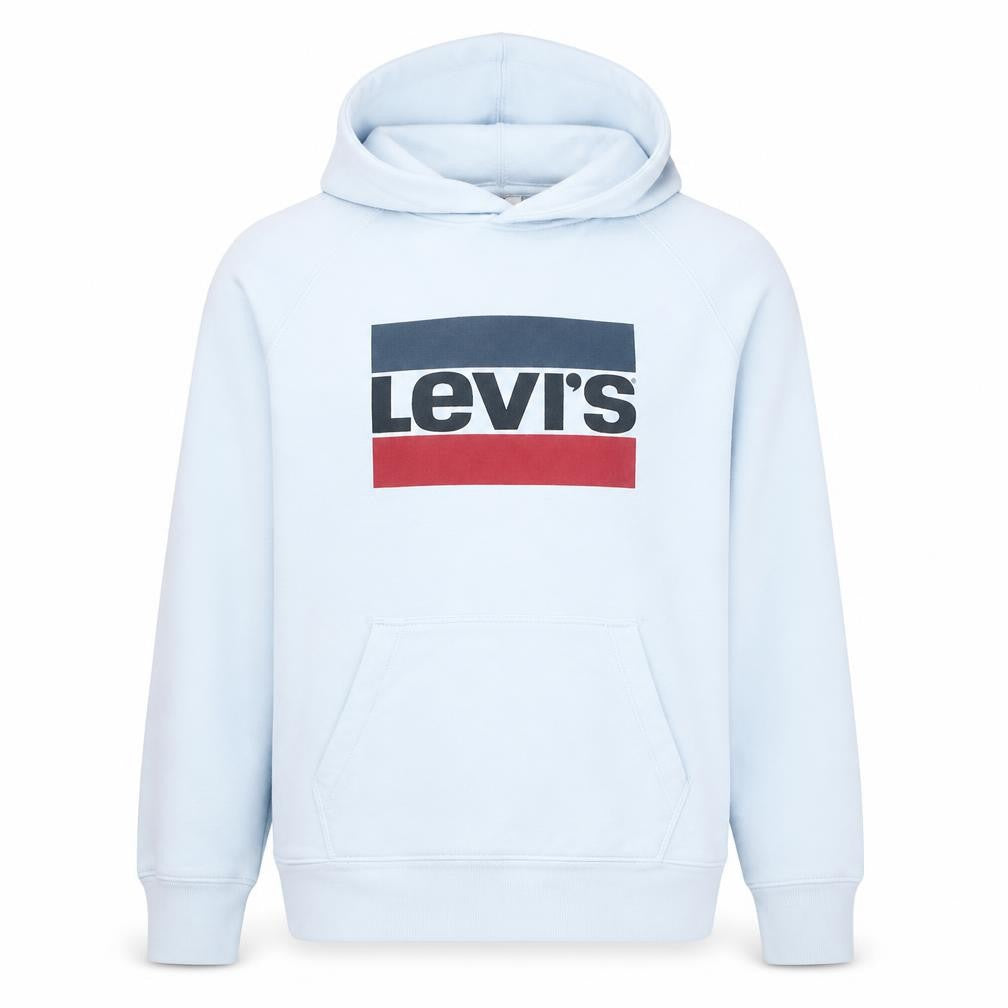 Front view of Levi's Men's White Pullover Hoodie L Logo Fleece Sweatshirt