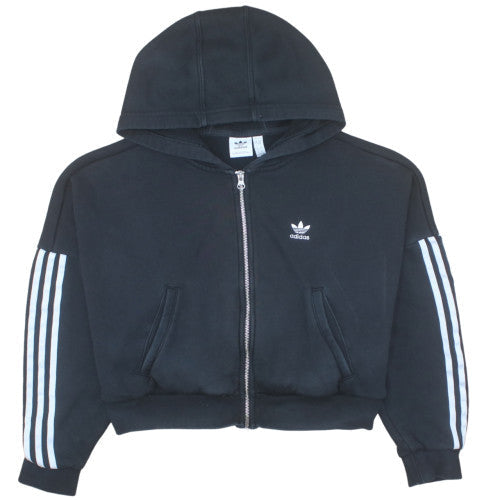 Adidas Womens Black Size 10 Full Zip Hoodie with 3 Stripes