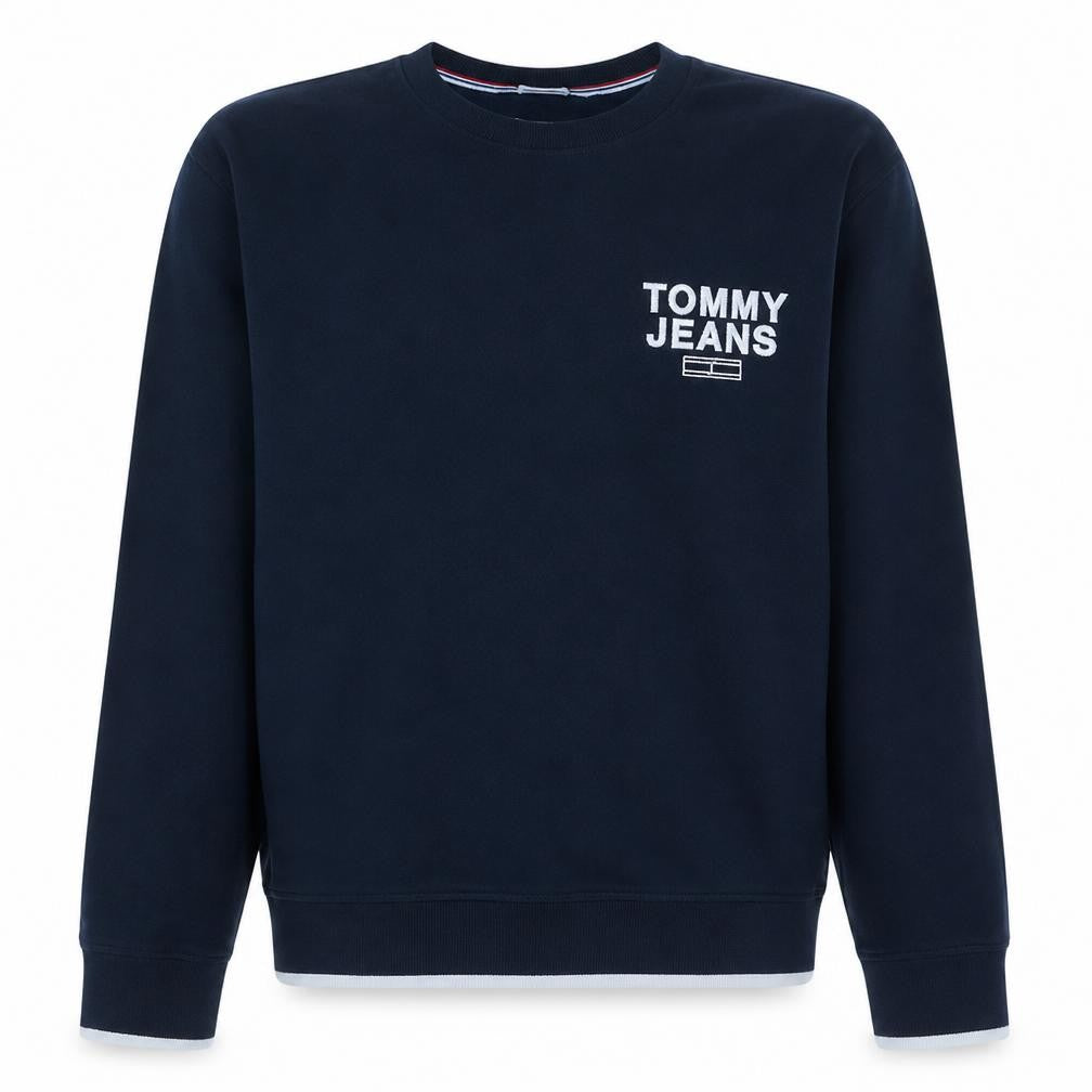 Front view of Tommy Jeans Men's Blue XL Crew Neck Pullover Sweatshirt
