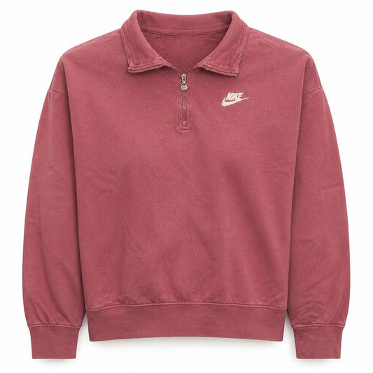 Front view of Nike Women’s Pink 1/2 Zip Oversized Pullover Sweatshirt, size S